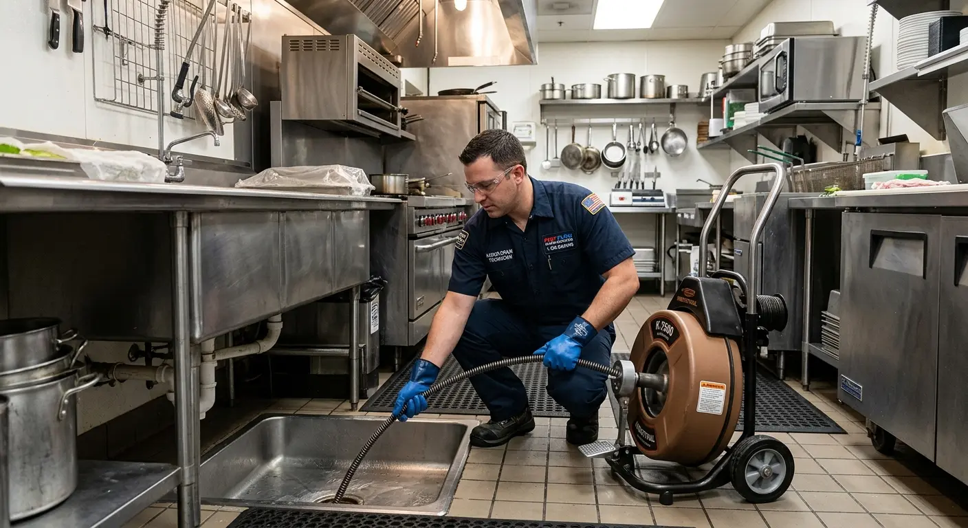 Commercial drain cleaning service in a restaurant kitchen in Flat Rock
